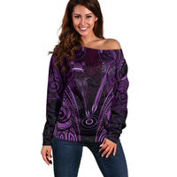 Personalised New Zealand Darts Off Shoulder Sweater Purple Dart Board Maori Pattern LT05 Women Purple - Polynesian Pride
