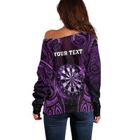 Personalised New Zealand Darts Off Shoulder Sweater Purple Dart Board Maori Pattern LT05 - Polynesian Pride