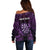 Personalised New Zealand Darts Off Shoulder Sweater Purple Dart Board Maori Pattern