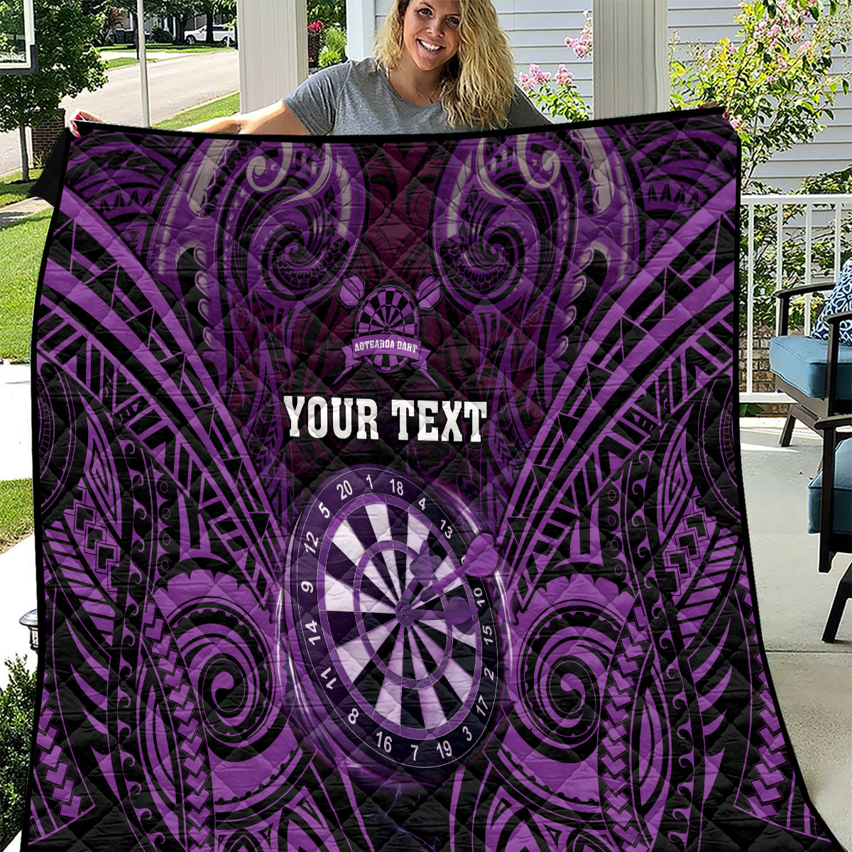 Personalised New Zealand Darts Quilt Purple Dart Board Maori Pattern LT05 Purple - Polynesian Pride