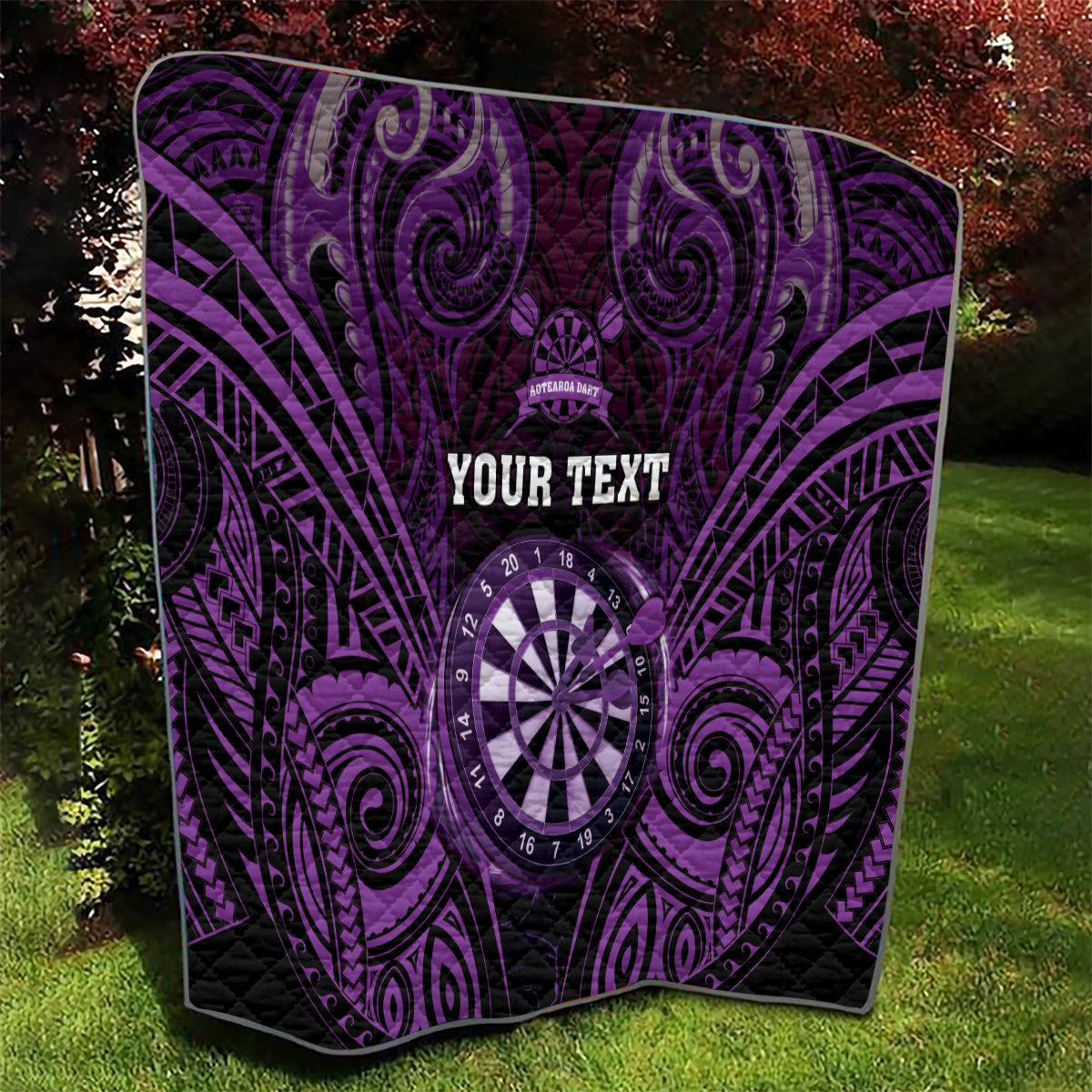 Personalised New Zealand Darts Quilt Purple Dart Board Maori Pattern LT05 - Polynesian Pride