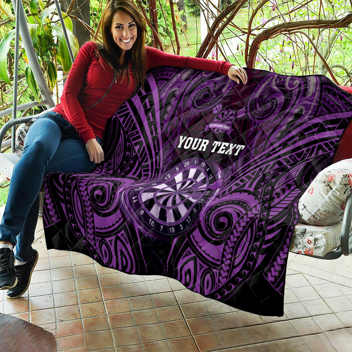 Personalised New Zealand Darts Quilt Purple Dart Board Maori Pattern LT05 - Polynesian Pride