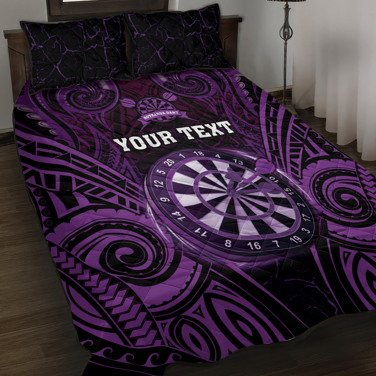 Personalised New Zealand Darts Quilt Bed Set Purple Dart Board Maori Pattern LT05 Purple - Polynesian Pride