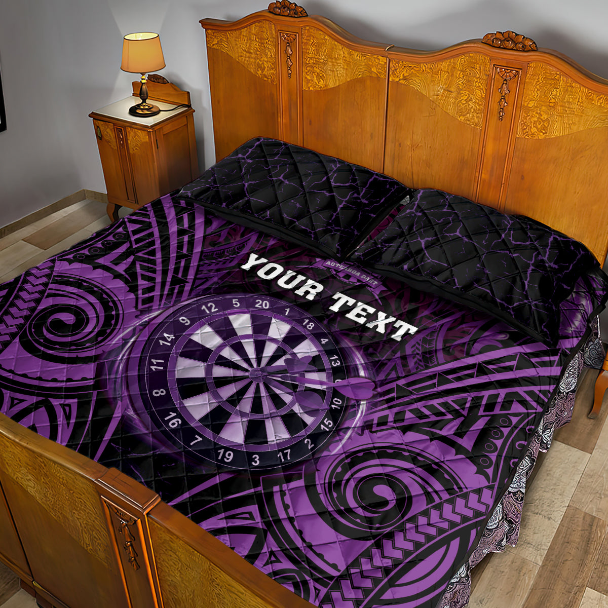 Personalised New Zealand Darts Quilt Bed Set Purple Dart Board Maori Pattern LT05 - Polynesian Pride