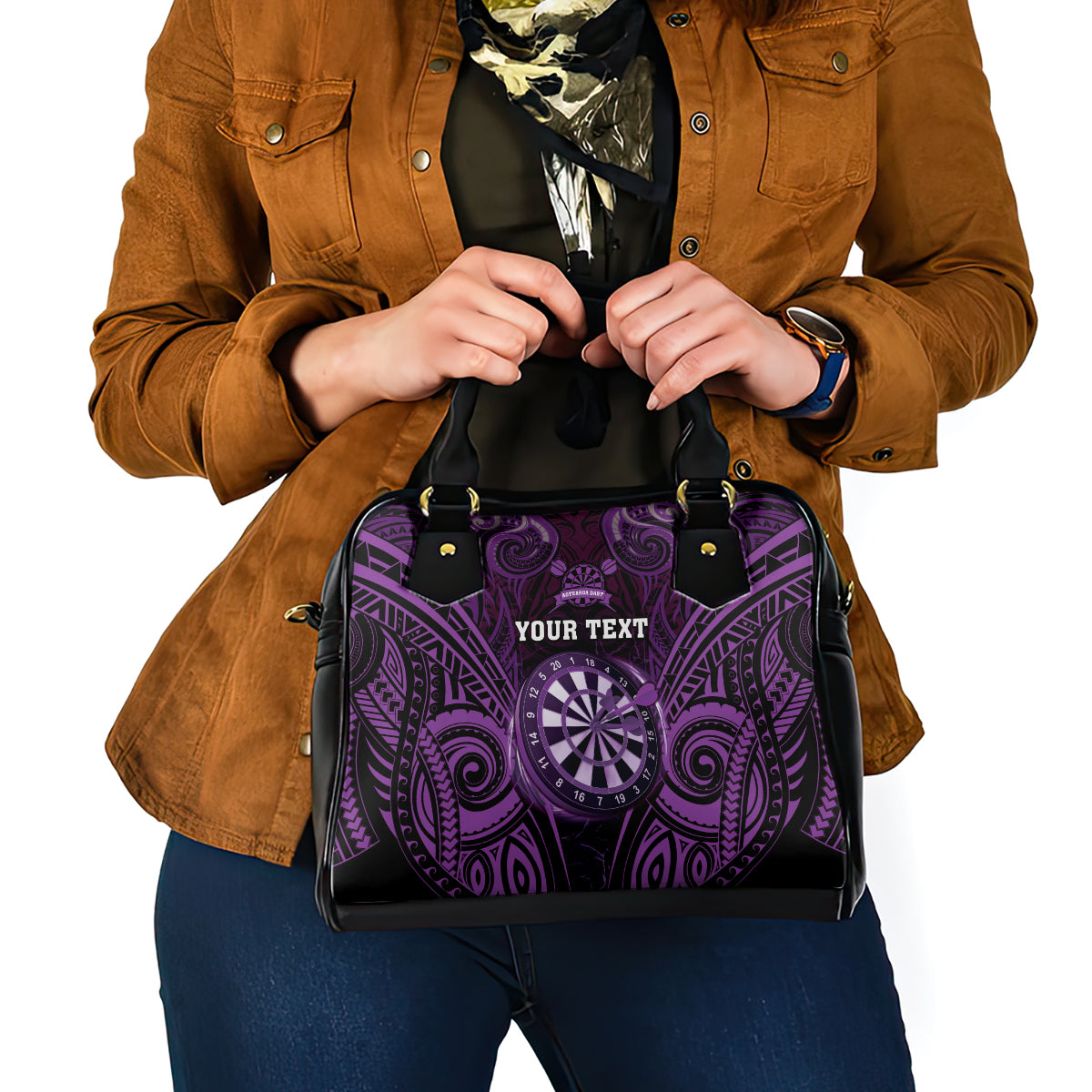 Personalised New Zealand Darts Shoulder Handbag Purple Dart Board Maori Pattern LT05 - Polynesian Pride