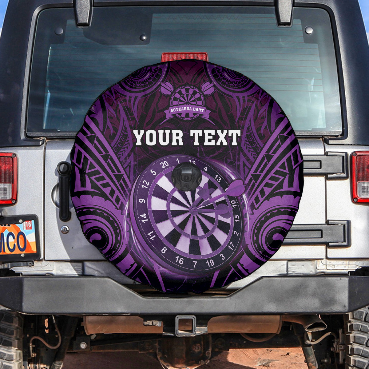 Personalised New Zealand Darts Spare Tire Cover Purple Dart Board Maori Pattern LT05 Purple - Polynesian Pride