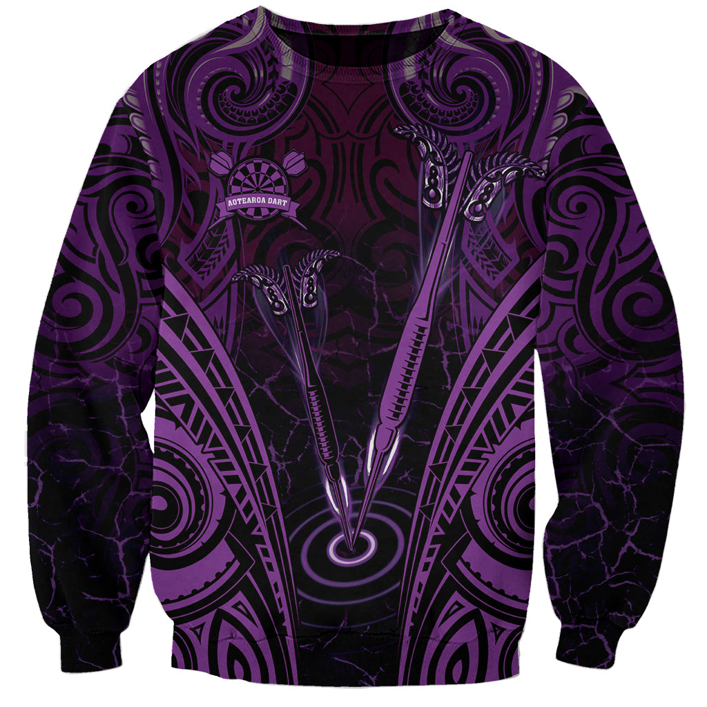 Personalised New Zealand Darts Sweatshirt Purple Dart Board Maori Pattern LT05 Unisex Purple - Polynesian Pride