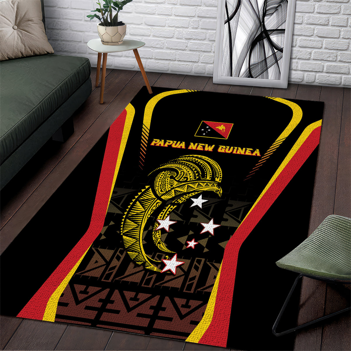 Papua New Guinea Cricket Area Rug 2024 World Cup LT05 Black - Polynesian Pride