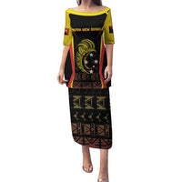 Custom Papua New Guinea Cricket Puletasi 2024 World Cup LT05 Long Dress Black - Polynesian Pride