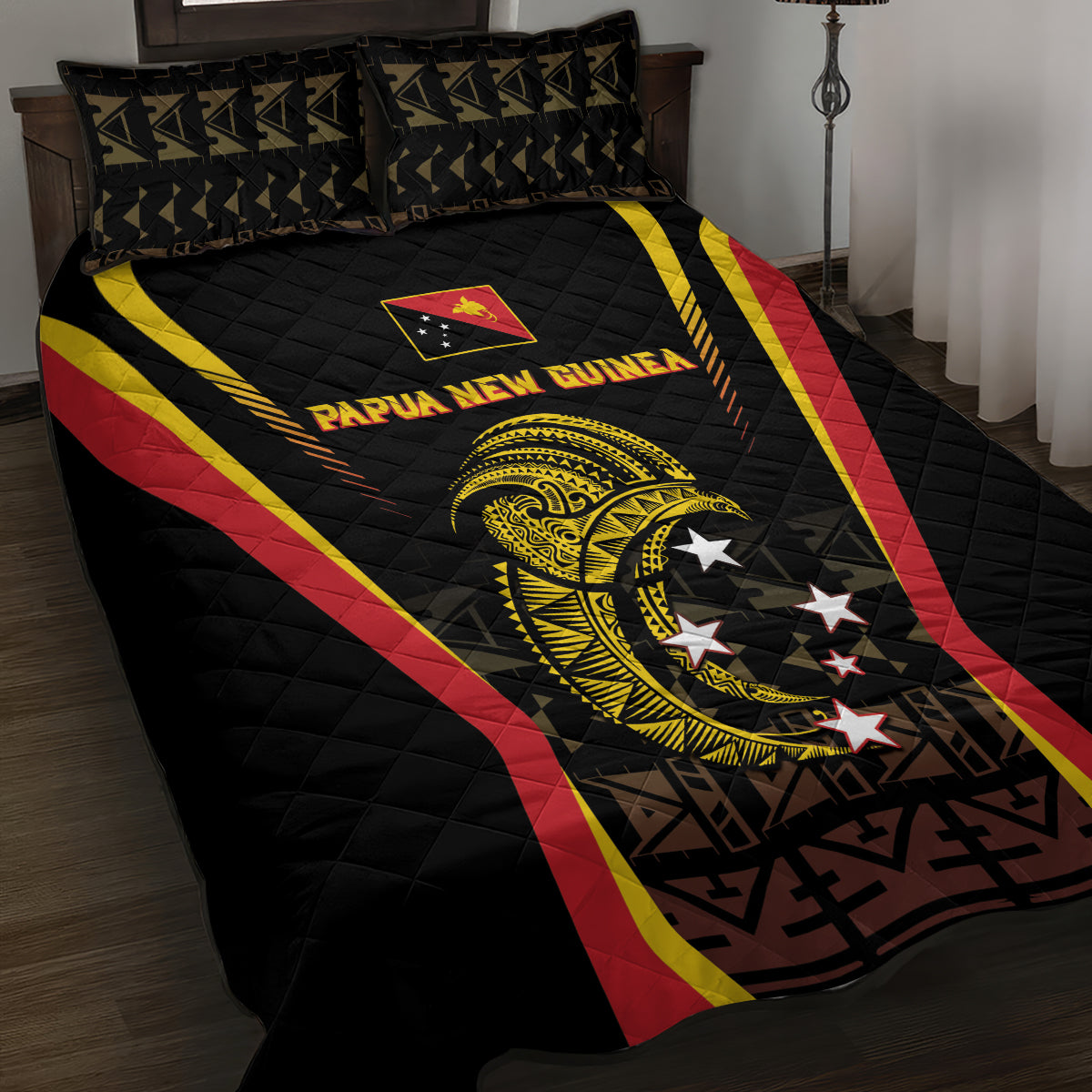 Papua New Guinea Cricket Quilt Bed Set 2024 World Cup LT05 Black - Polynesian Pride
