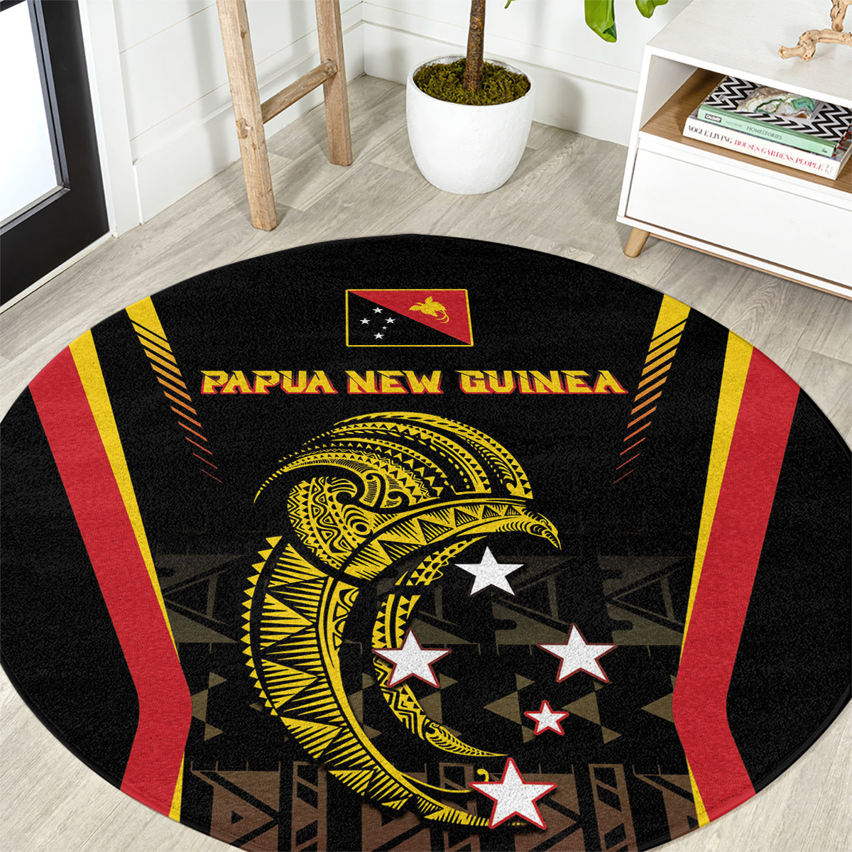 Papua New Guinea Cricket Round Carpet 2024 World Cup LT05 Black - Polynesian Pride