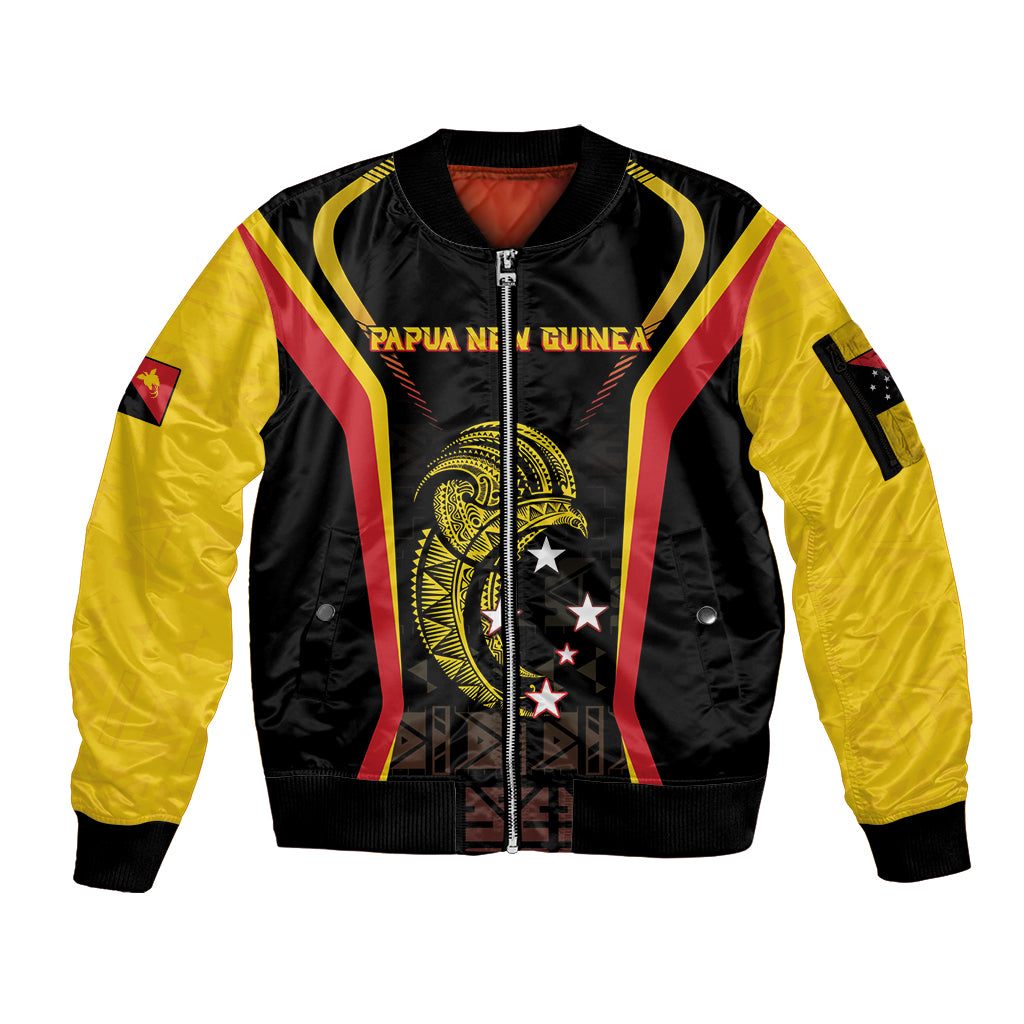 Custom Papua New Guinea Cricket Sleeve Zip Bomber Jacket 2024 World Cup LT05 Unisex Black - Polynesian Pride