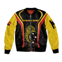 Custom Papua New Guinea Cricket Sleeve Zip Bomber Jacket 2024 World Cup LT05 Unisex Black - Polynesian Pride