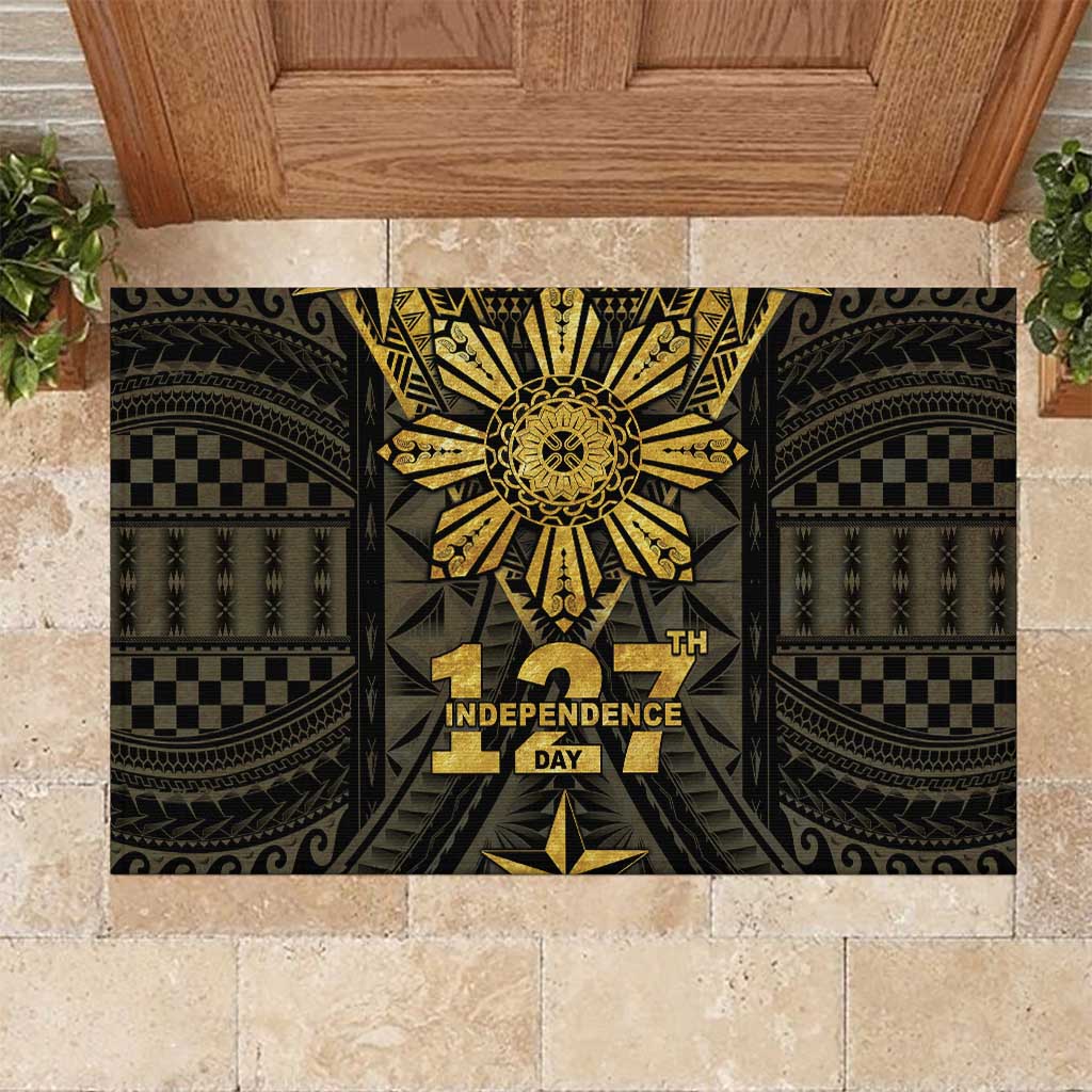 Philippines Independence Day Rubber Doormat Filipinos Sun Star Tribal LT05 Gold - Polynesian Pride