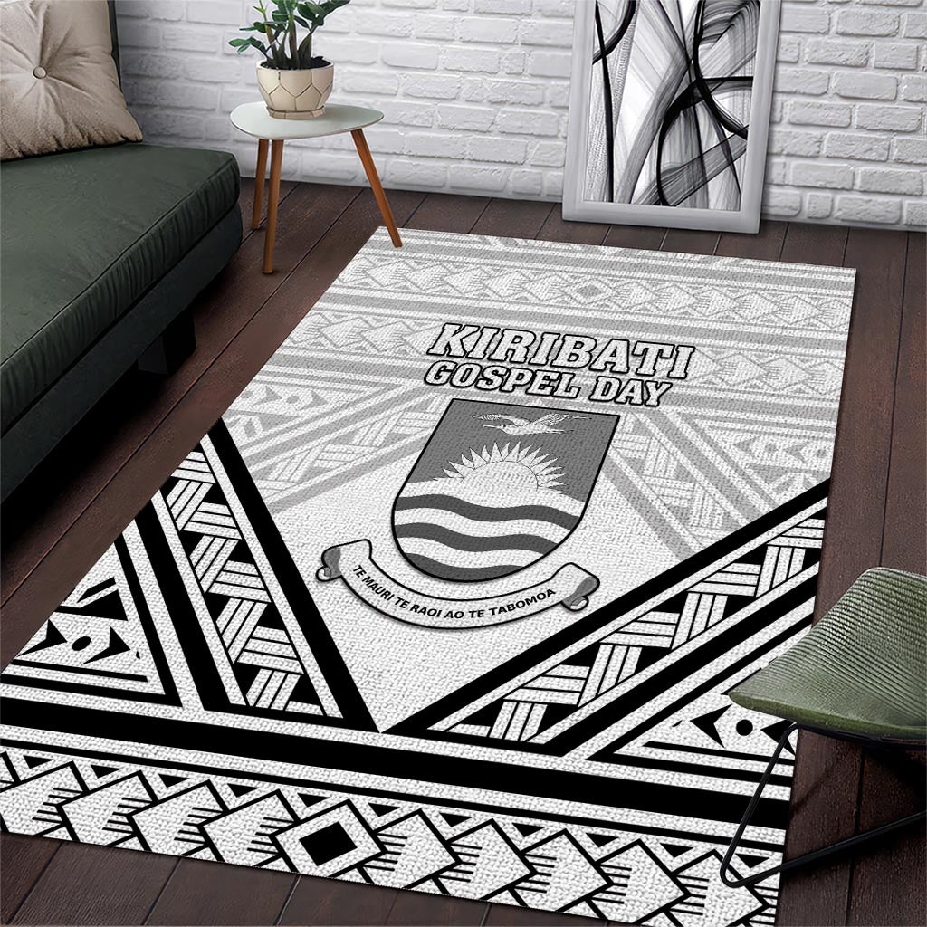 Kiribati Gospel Day Area Rug Coat Of Arms Polynesian Pattern LT05 White - Polynesian Pride