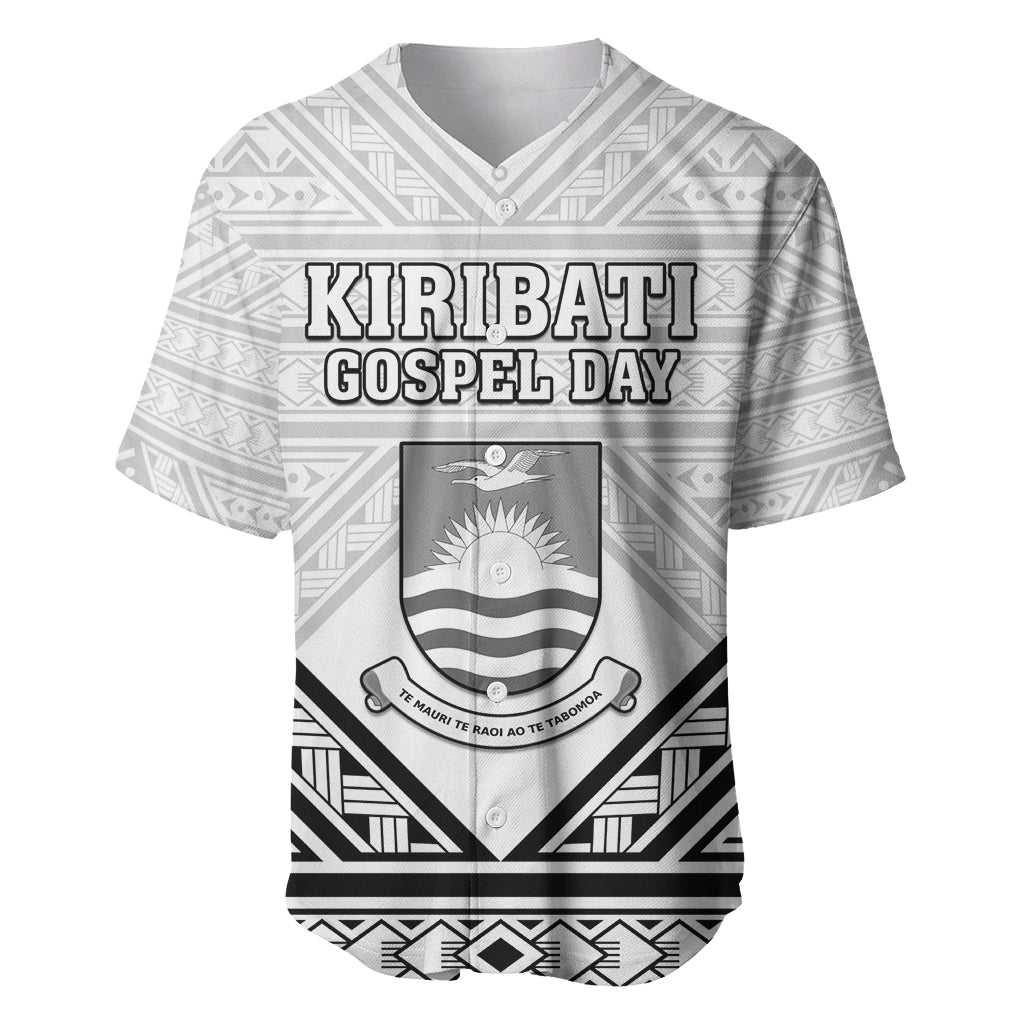 Personalised Kiribati Gospel Day Baseball Jersey Coat Of Arms Polynesian Pattern LT05 White - Polynesian Pride