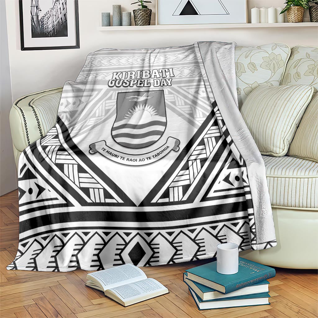 Kiribati Gospel Day Blanket Coat Of Arms Polynesian Pattern LT05 White - Polynesian Pride