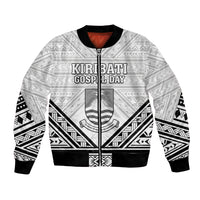 Personalised Kiribati Gospel Day Bomber Jacket Coat Of Arms Polynesian Pattern LT05 Unisex White - Polynesian Pride