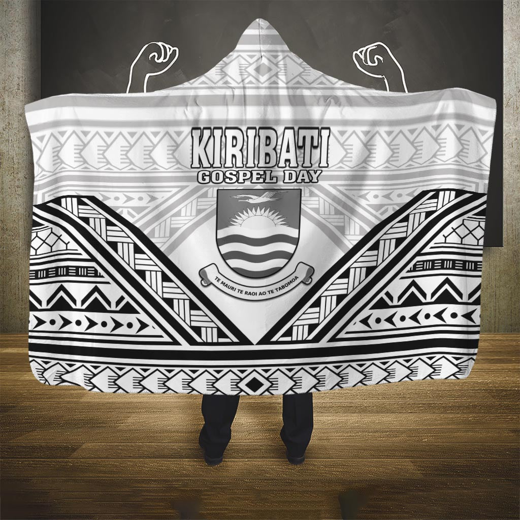 Kiribati Gospel Day Hooded Blanket Coat Of Arms Polynesian Pattern LT05 One Size White - Polynesian Pride