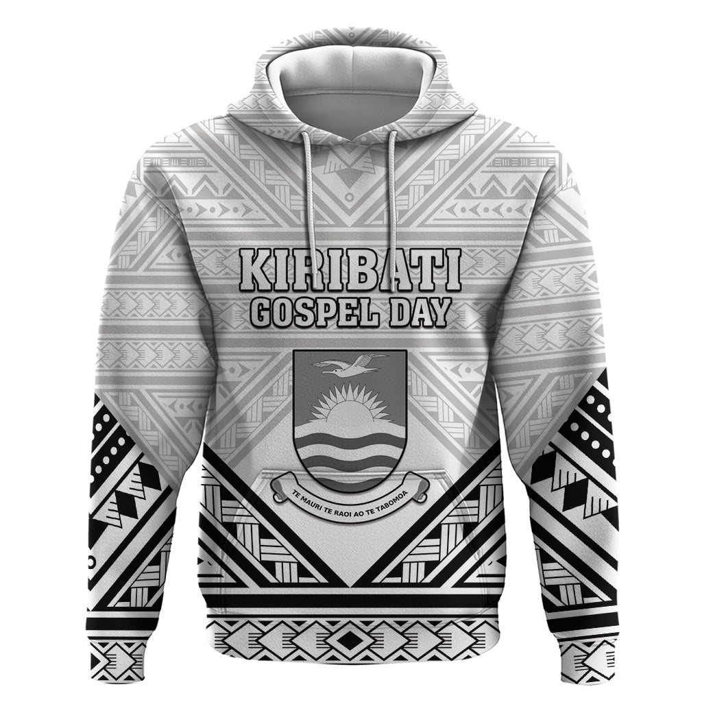 Personalised Kiribati Gospel Day Hoodie Coat Of Arms Polynesian Pattern LT05 Pullover Hoodie White - Polynesian Pride