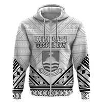 Personalised Kiribati Gospel Day Hoodie Coat Of Arms Polynesian Pattern LT05 Zip Hoodie White - Polynesian Pride