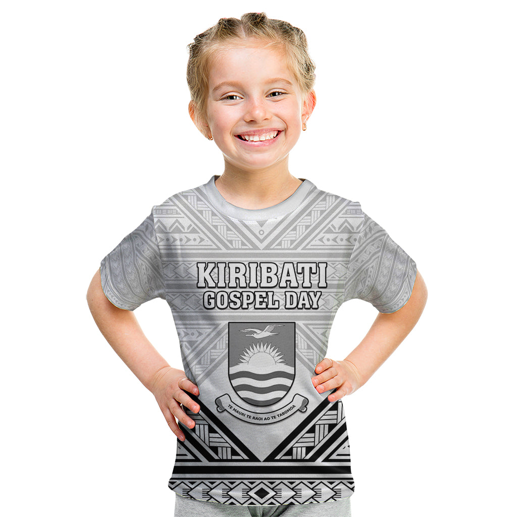 Personalised Kiribati Gospel Day Kid T Shirt Coat Of Arms Polynesian Pattern