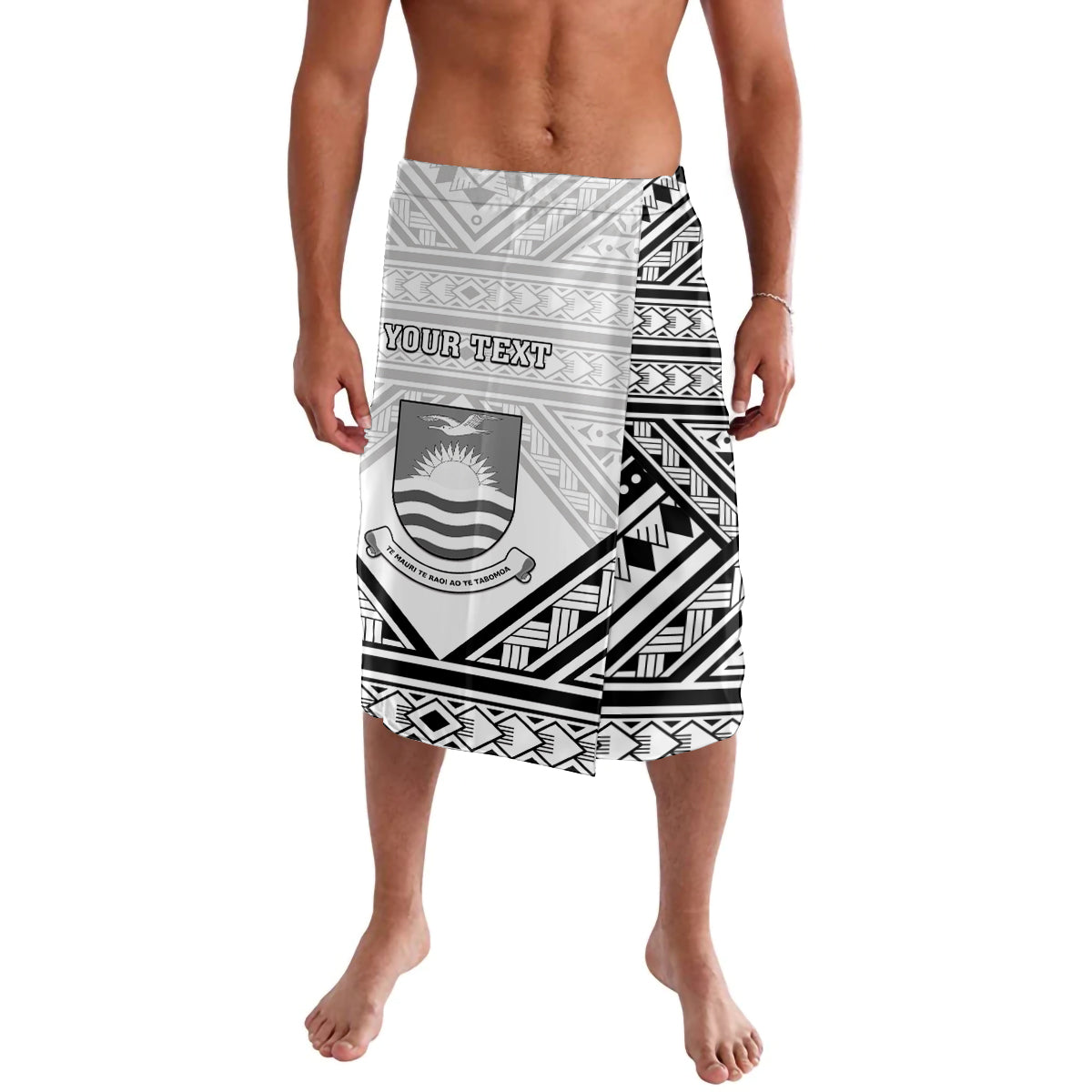Personalised Kiribati Gospel Day Lavalava Coat Of Arms Polynesian Pattern LT05 White - Polynesian Pride