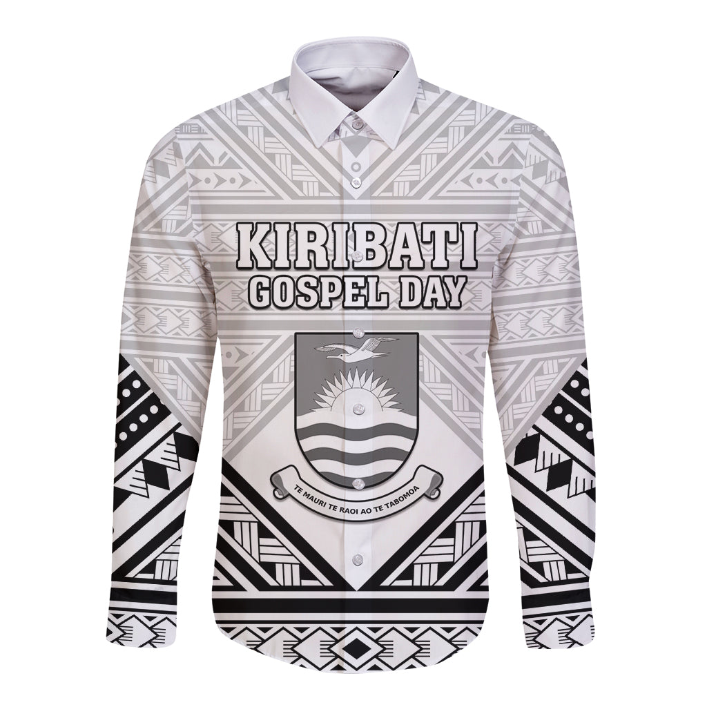 Personalised Kiribati Gospel Day Long Sleeve Button Shirt Coat Of Arms Polynesian Pattern