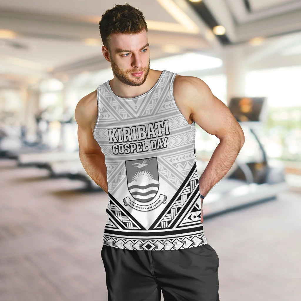 Personalised Kiribati Gospel Day Men Tank Top Coat Of Arms Polynesian Pattern LT05 White - Polynesian Pride