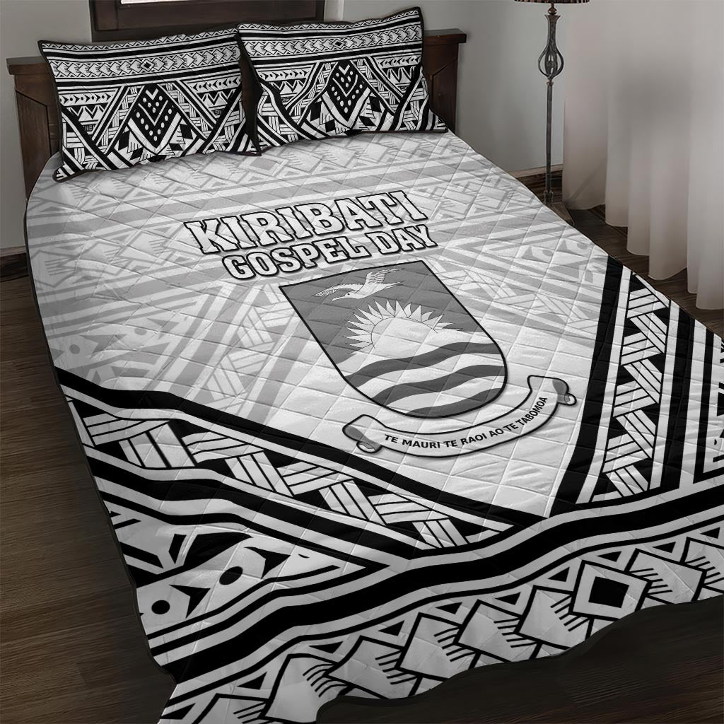 Kiribati Gospel Day Quilt Bed Set Coat Of Arms Polynesian Pattern LT05 White - Polynesian Pride
