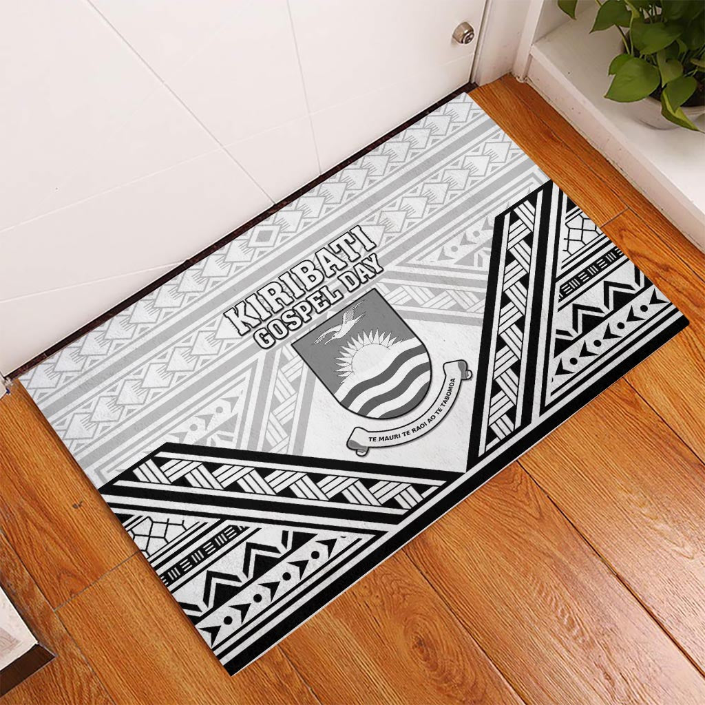 Kiribati Gospel Day Rubber Doormat Coat Of Arms Polynesian Pattern LT05 White - Polynesian Pride