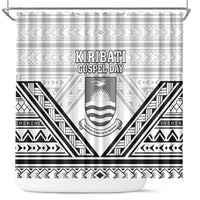 Kiribati Gospel Day Shower Curtain Coat Of Arms Polynesian Pattern LT05 White - Polynesian Pride