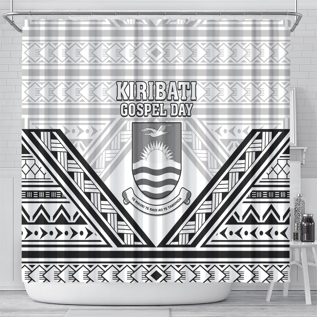 Kiribati Gospel Day Shower Curtain Coat Of Arms Polynesian Pattern LT05 - Polynesian Pride