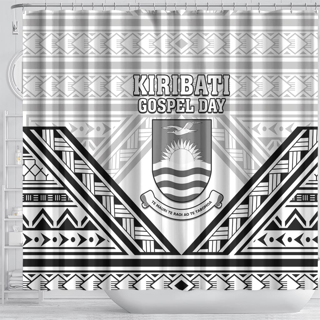 Kiribati Gospel Day Shower Curtain Coat Of Arms Polynesian Pattern LT05 - Polynesian Pride