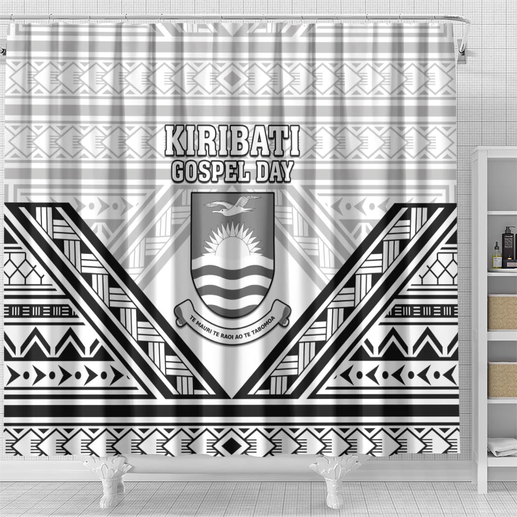 Kiribati Gospel Day Shower Curtain Coat Of Arms Polynesian Pattern LT05 - Polynesian Pride