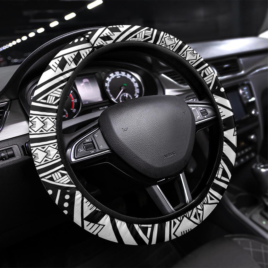 Kiribati Gospel Day Steering Wheel Cover Coat Of Arms Polynesian Pattern LT05 Universal Fit White - Polynesian Pride