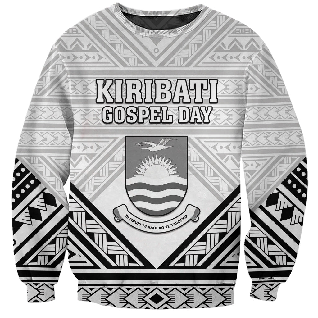 Personalised Kiribati Gospel Day Sweatshirt Coat Of Arms Polynesian Pattern LT05 Unisex White - Polynesian Pride