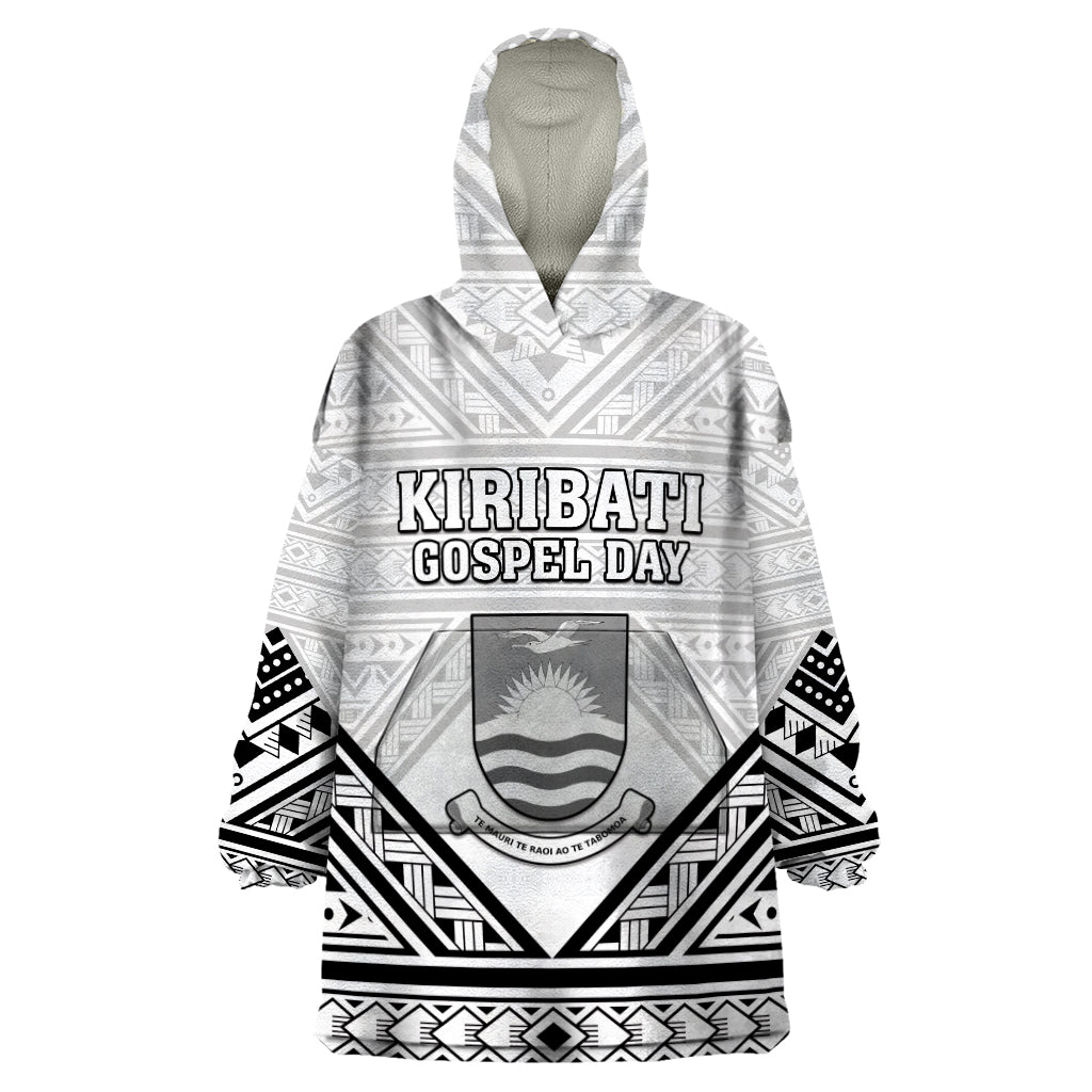 Personalised Kiribati Gospel Day Wearable Blanket Hoodie Coat Of Arms Polynesian Pattern