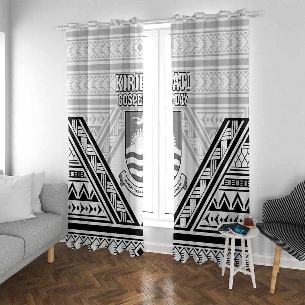 Kiribati Gospel Day Window Curtain Coat Of Arms Polynesian Pattern LT05 With Grommets White - Polynesian Pride