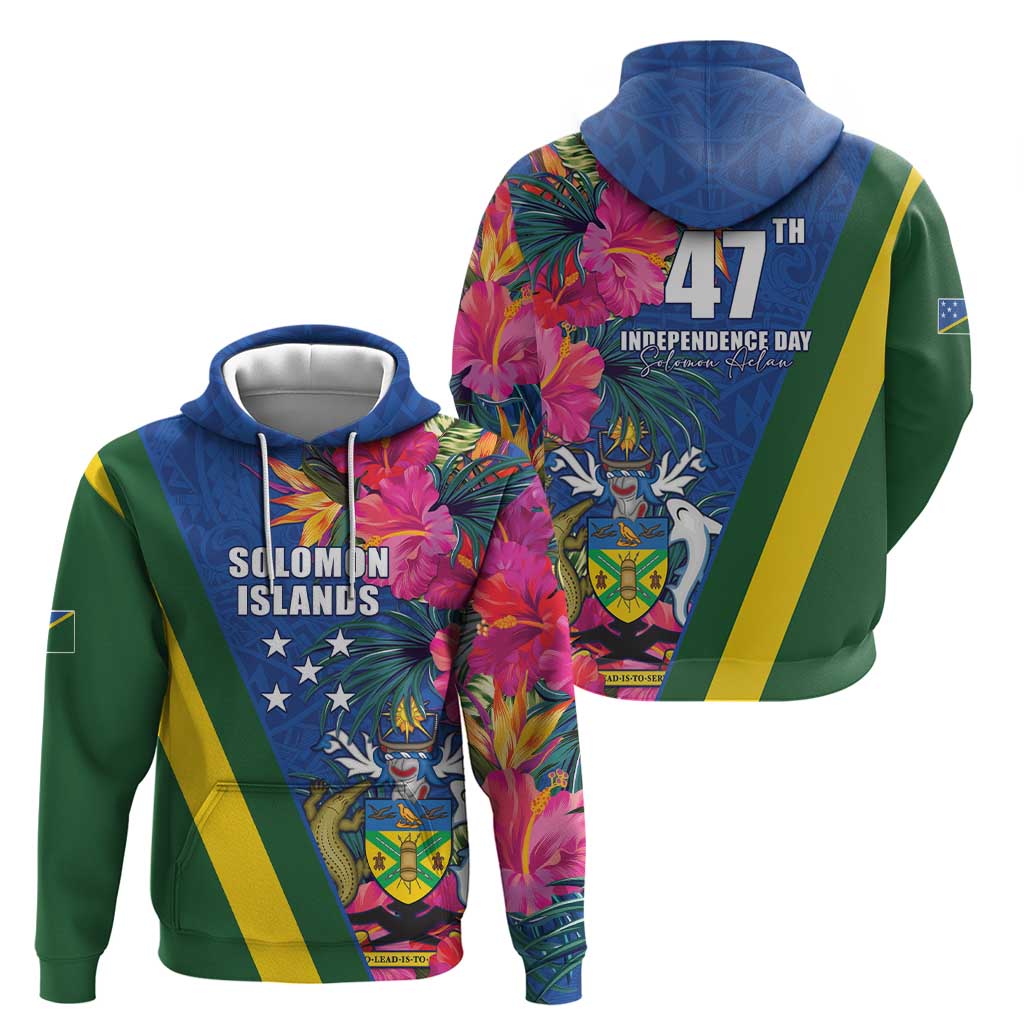 Solomon Islands Independence Day Hoodie Coat Of Arms With Tropical Flowers LT05 - Polynesian Pride