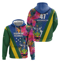 Solomon Islands Independence Day Hoodie Coat Of Arms With Tropical Flowers LT05 - Polynesian Pride