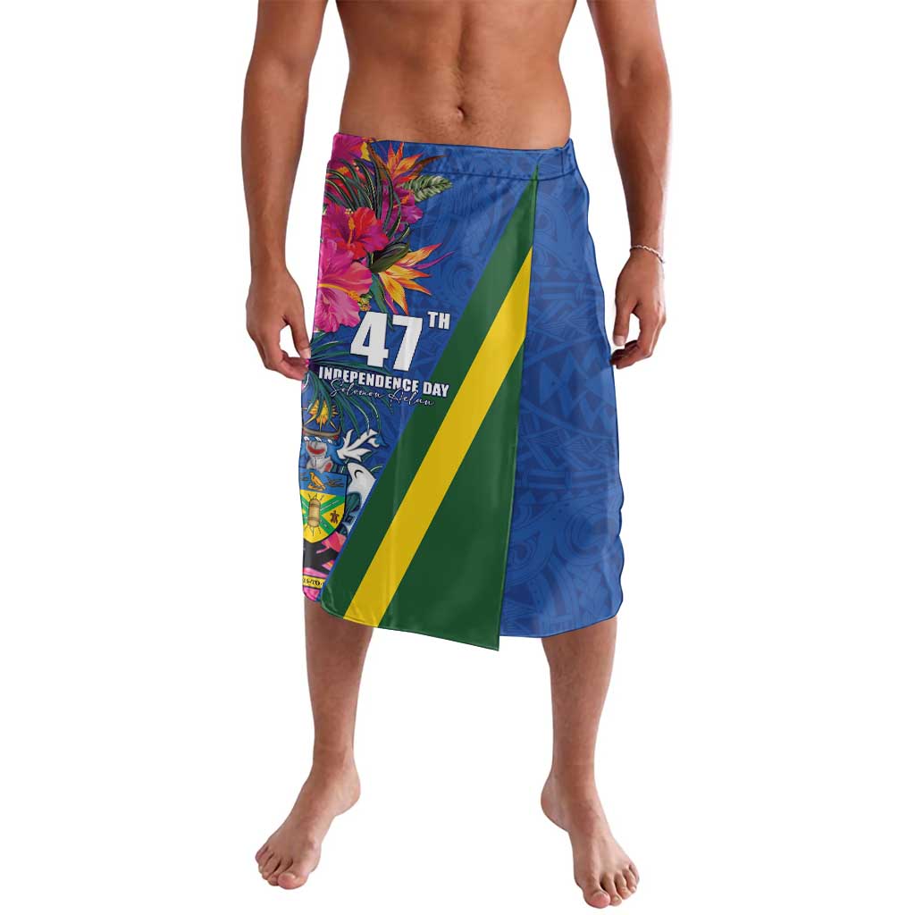 Solomon Islands Independence Day Lavalava Coat Of Arms With Tropical Flowers LT05 Blue - Polynesian Pride