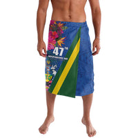 Solomon Islands Independence Day Lavalava Coat Of Arms With Tropical Flowers LT05 Blue - Polynesian Pride