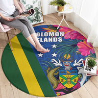 Solomon Islands Independence Day Round Carpet Coat Of Arms With Tropical Flowers LT05 - Polynesian Pride