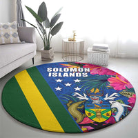 Solomon Islands Independence Day Round Carpet Coat Of Arms With Tropical Flowers LT05 - Polynesian Pride