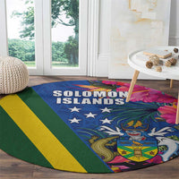 Solomon Islands Independence Day Round Carpet Coat Of Arms With Tropical Flowers LT05 - Polynesian Pride