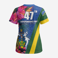 Solomon Islands Independence Day Scrub Top Coat Of Arms With Tropical Flowers LT05 - Polynesian Pride
