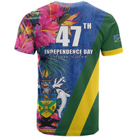 Solomon Islands Independence Day T Shirt Coat Of Arms With Tropical Flowers LT05 - Polynesian Pride
