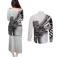 Solomon Islands Nguzunguzu Couples Matching Puletasi and Long Sleeve Button Shirt Polynesian Tribal Pattern LT05 - Polynesian Pride