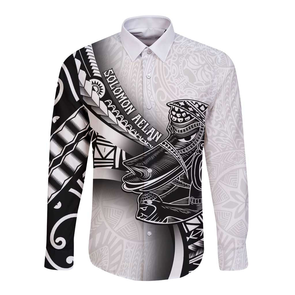 Solomon Islands Nguzunguzu Long Sleeve Button Shirt Polynesian Tribal Pattern LT05 Unisex White - Polynesian Pride